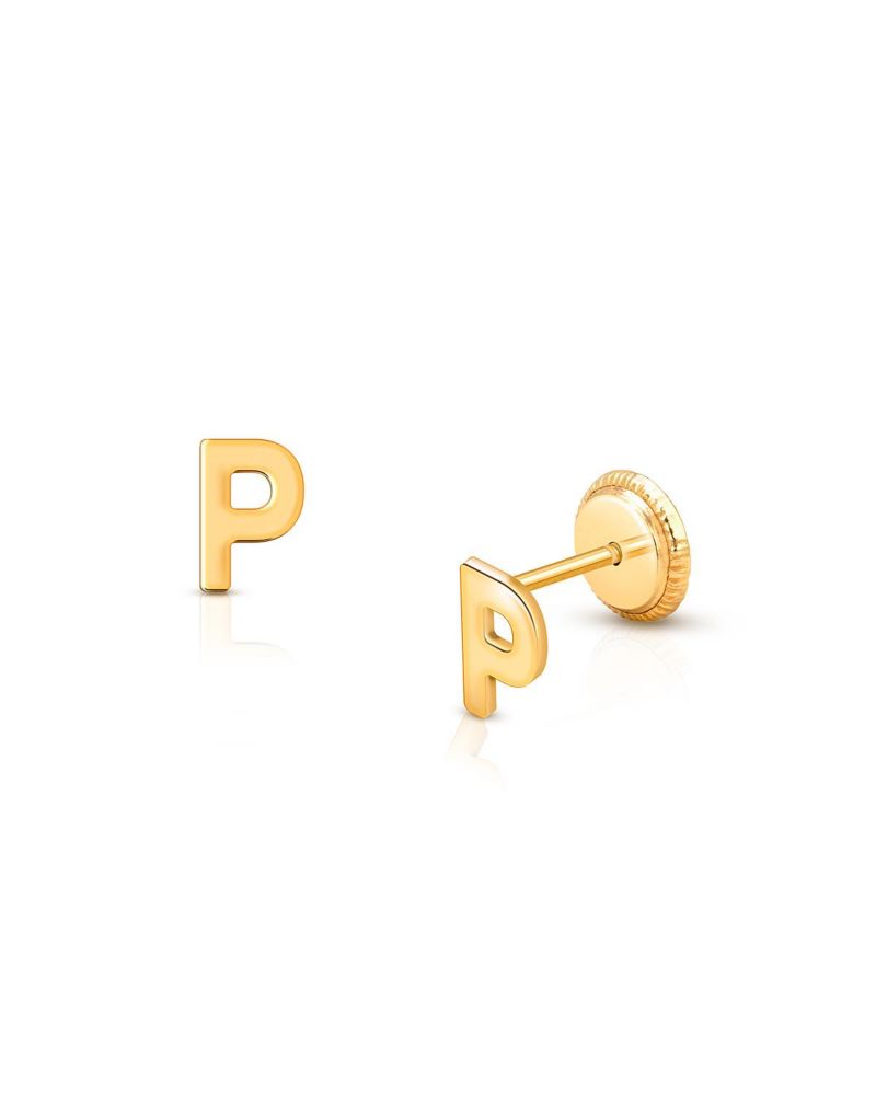 14K Gold Initial Stud Screw Back Earrings