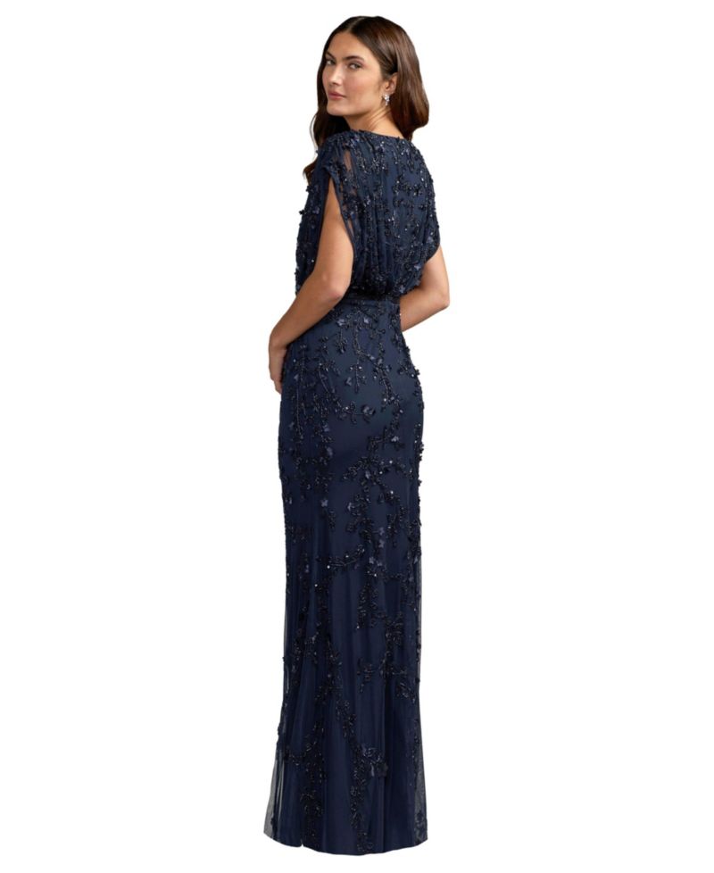 Women's Beaded-Embroidered Floral V-Neck Gown