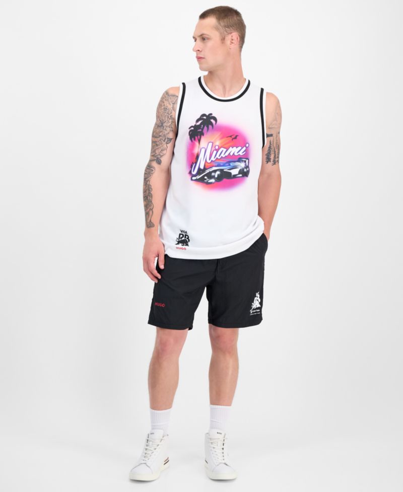 Men's Miami Drapes Slim Fit Textured Graphic Tank