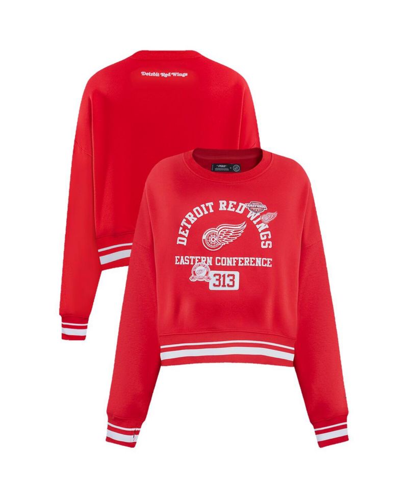 Women's Red Detroit Red Wings Area Code Cropped Pullover Sweatshirt