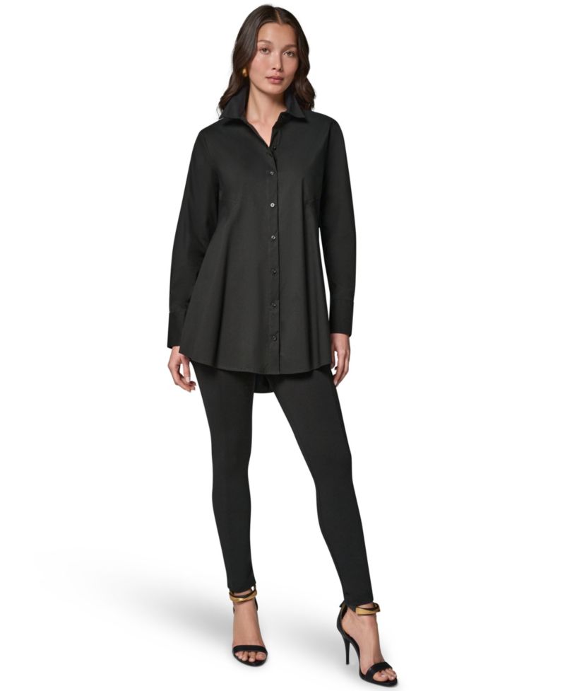Women's A-Line Button-Down Poplin Tunic Top
