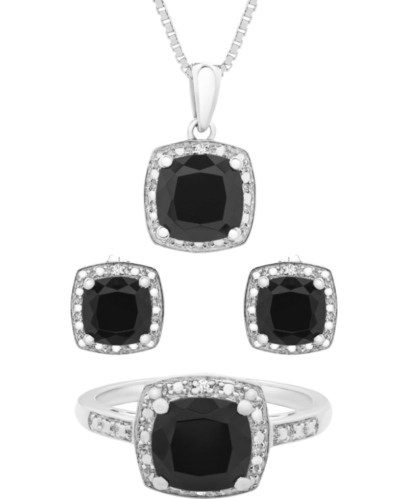 3-Pc. Set Onyx & Diamond Accent Pendant Necklace, Ring and Stud Earrings in 14k Gold-Plated Sterling Silver (Also Available in Sterling Silver)