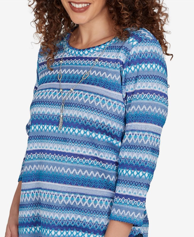 Women's Classic Textured Stripe Knit Top With Necklace