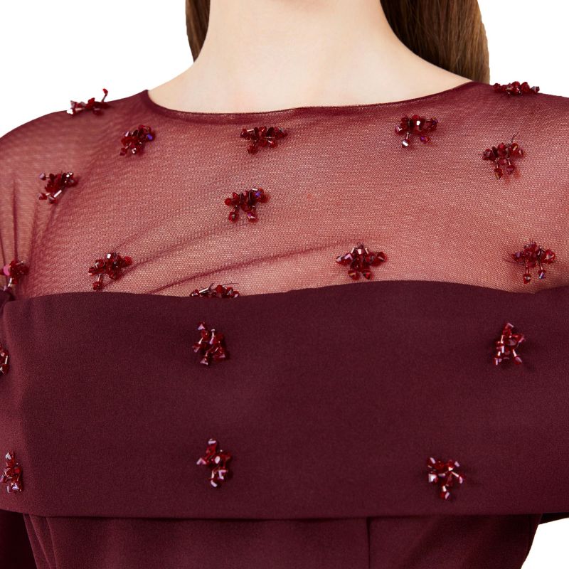 Hand Embellished Tulle Panel Bardot Dress