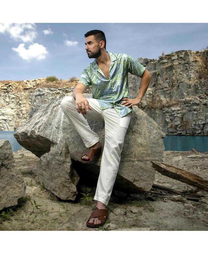 Men's Grass Green & Navy Blue Ripple Shirt
