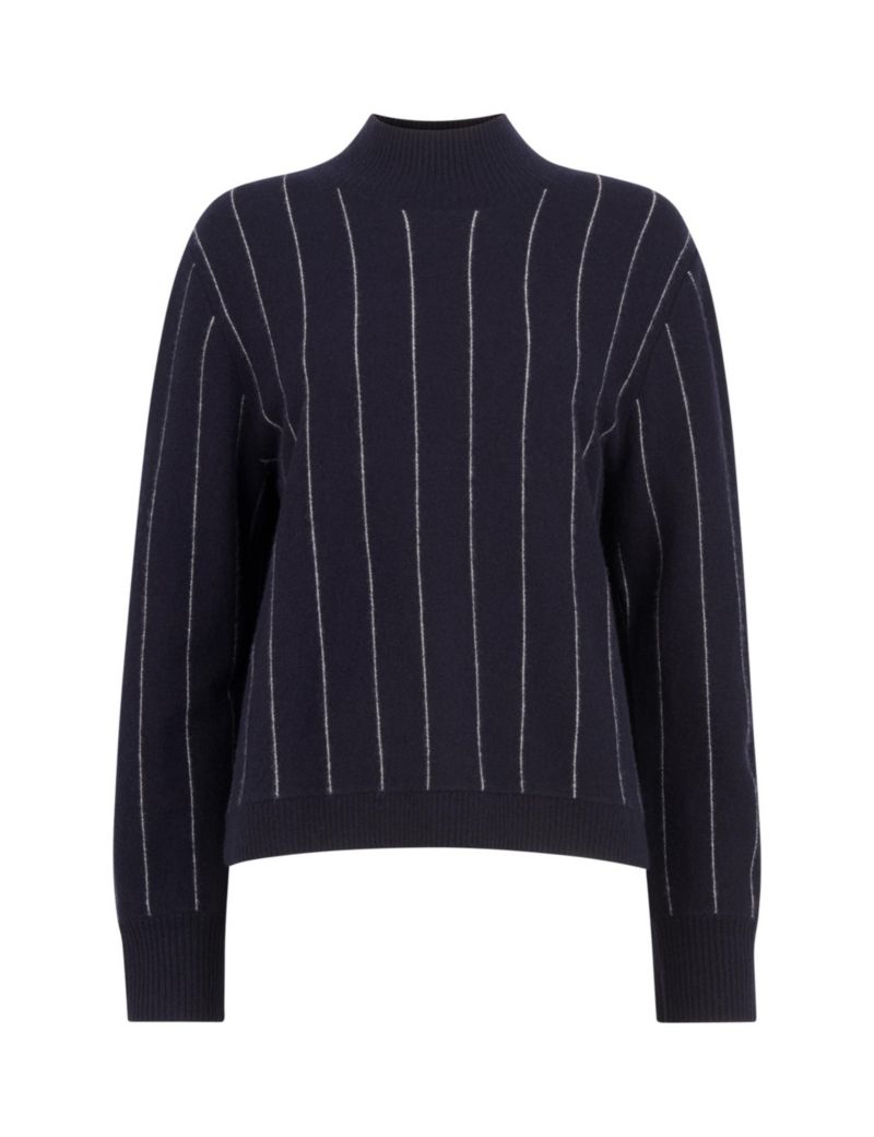 Women's Stripe Wool Funnel Neck Knit Sweater