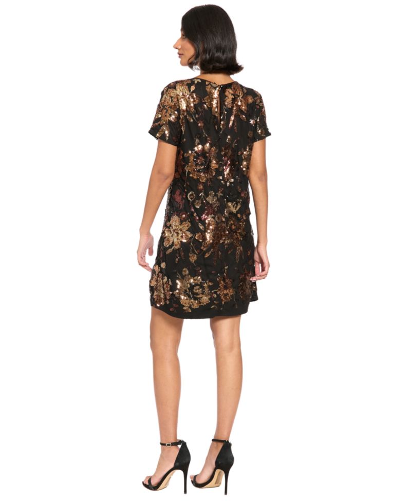 Petite Floral-Print Sequin A-Line Shift Dress