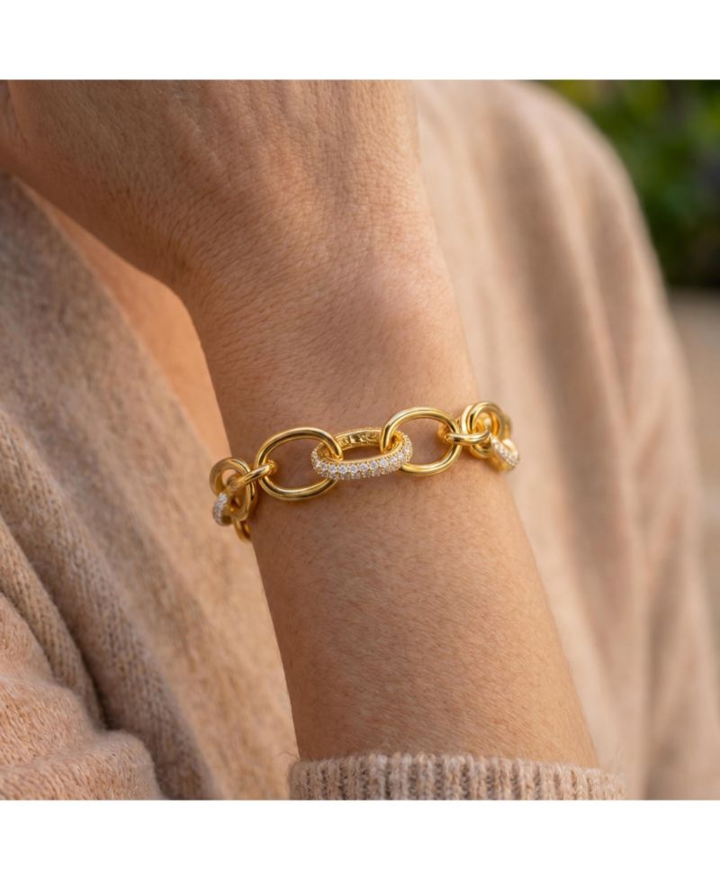 14K Gold Plated CZ Pave Tubular Cable Link Knot Bracelet