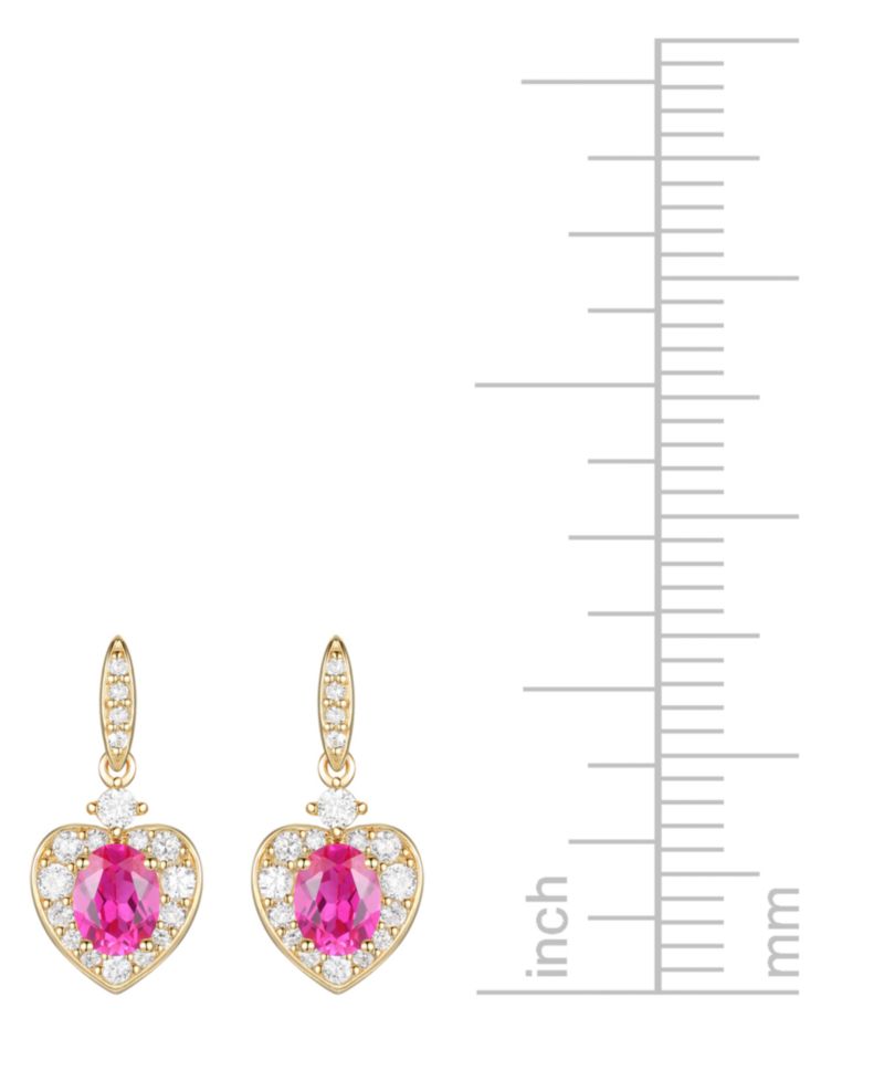 Lab Grown Ruby (5/8 ct. t.w.) & Lab Grown White Sapphire (1/3 ct. t.w.) Heart Halo Drop Earrings in 14k Gold-Plated Sterling Silver