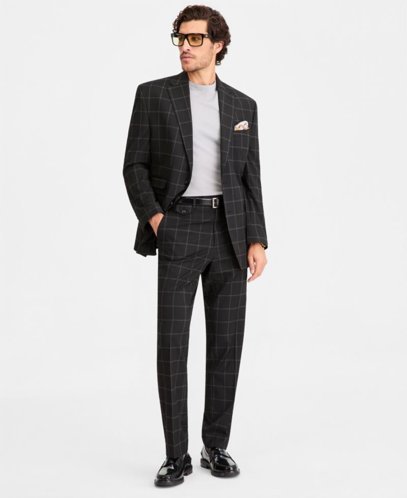 Men's Classic-Fit Windowpane Suit Separates Pants