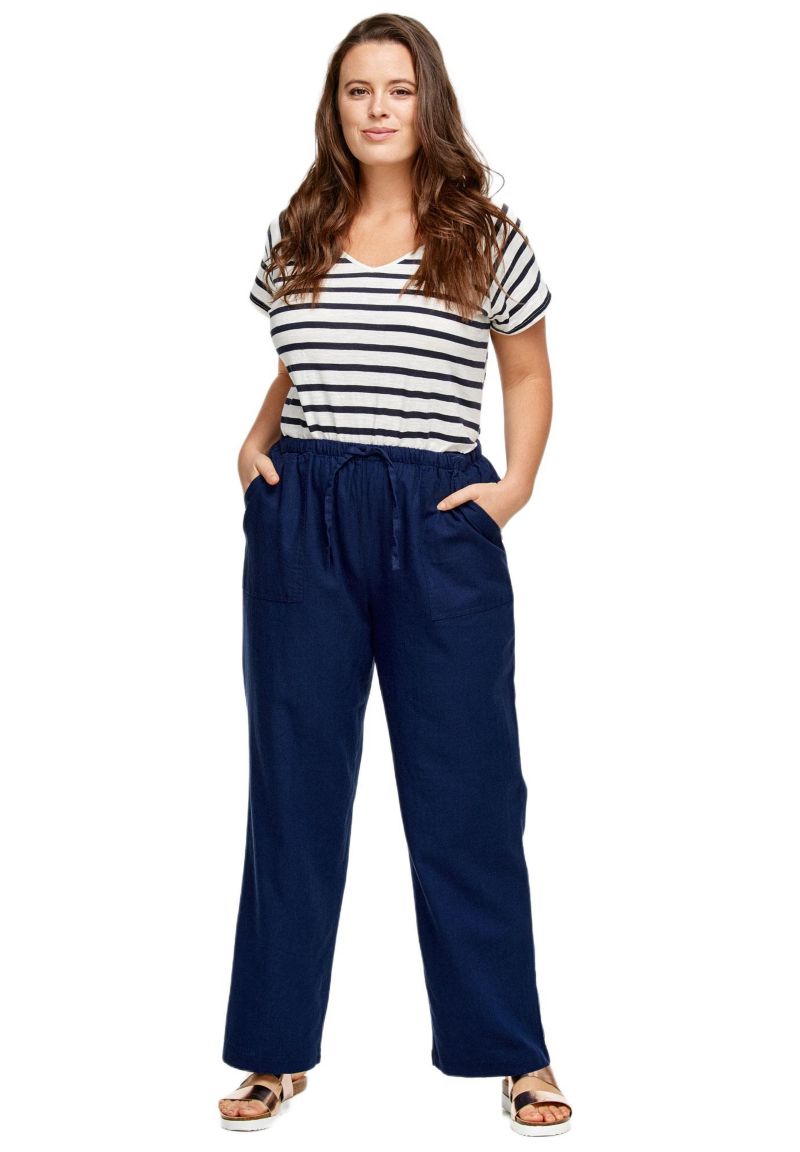 Women's Linen-Blend Elastic Waist Drawstring Relaxed Pant