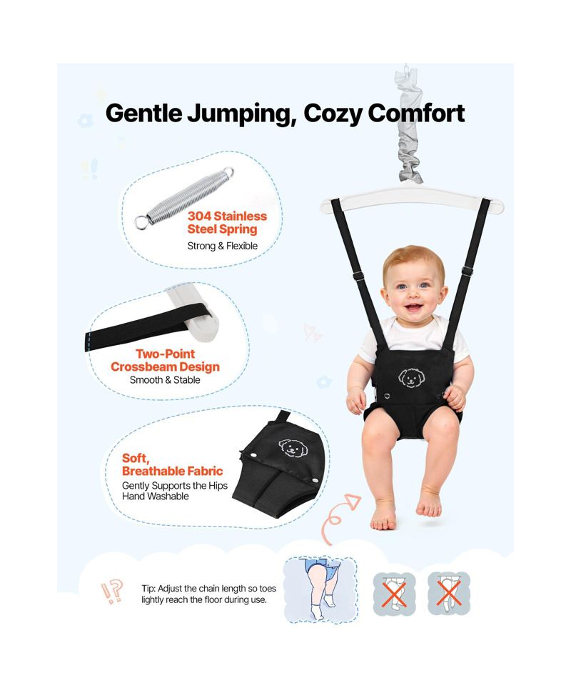 Toddler Swing and Jumper, 2-in-1 Baby Swing Set and Bouncer with Foldable A-Frame Metal Stand, Canvas Seat and 50 lb Capacity
