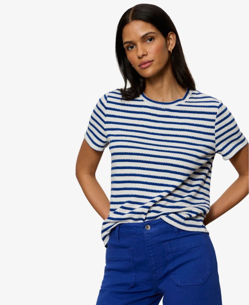 Petite Striped Crewneck Textured T-Shirt