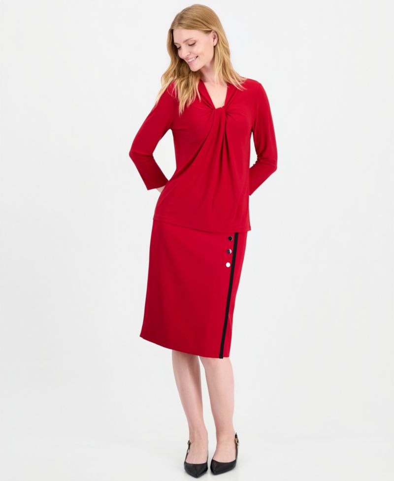 Petite 3/4-Sleeve Knot Neck Jersey Knit Top