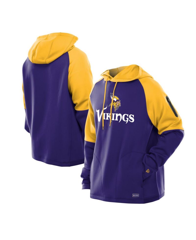 Men's Purple Minnesota Vikings Combine Authentic Color Block Raglan Pullover Hoodie