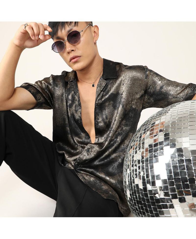 Men's Midnight Black & Metallic Gold Metallic Ombre Shirt