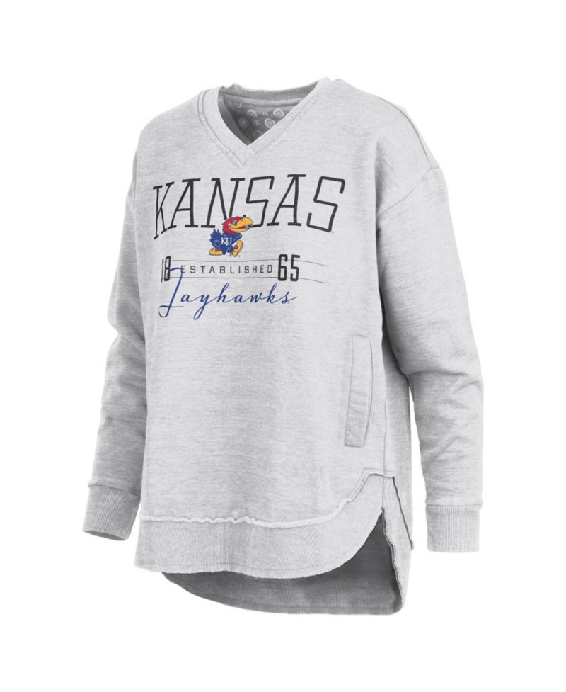 Women's Heather Gray Kansas Jayhawks Marcus East Hall Poncho V-Neck Sweatshirt