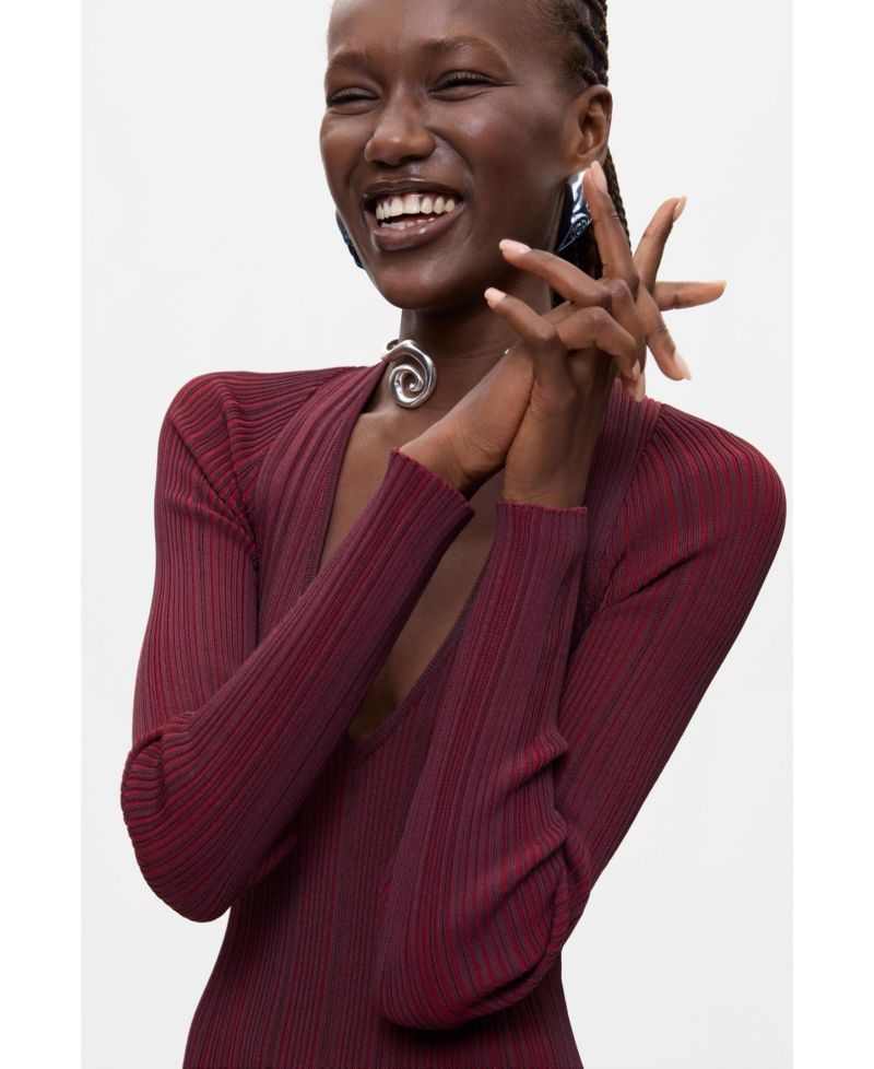 Women's Long-Sleeve Fitted Ribbed-Knit Sweater Dress