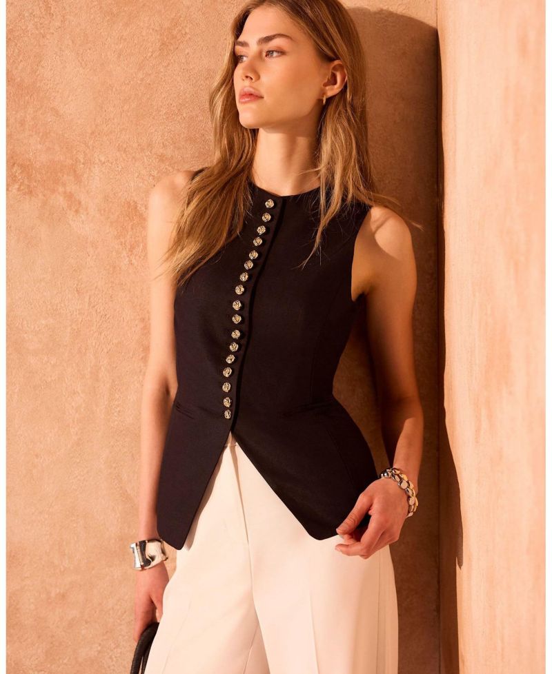 Women's Sleeveless Crewneck Linen-Blend Vest