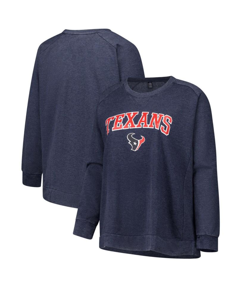 Women's Navy Houston Texans Acid Wash Raglan Pullover Sweatshirt