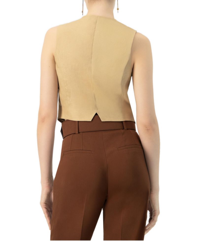 Women's Linen Vest with Faux Pockets