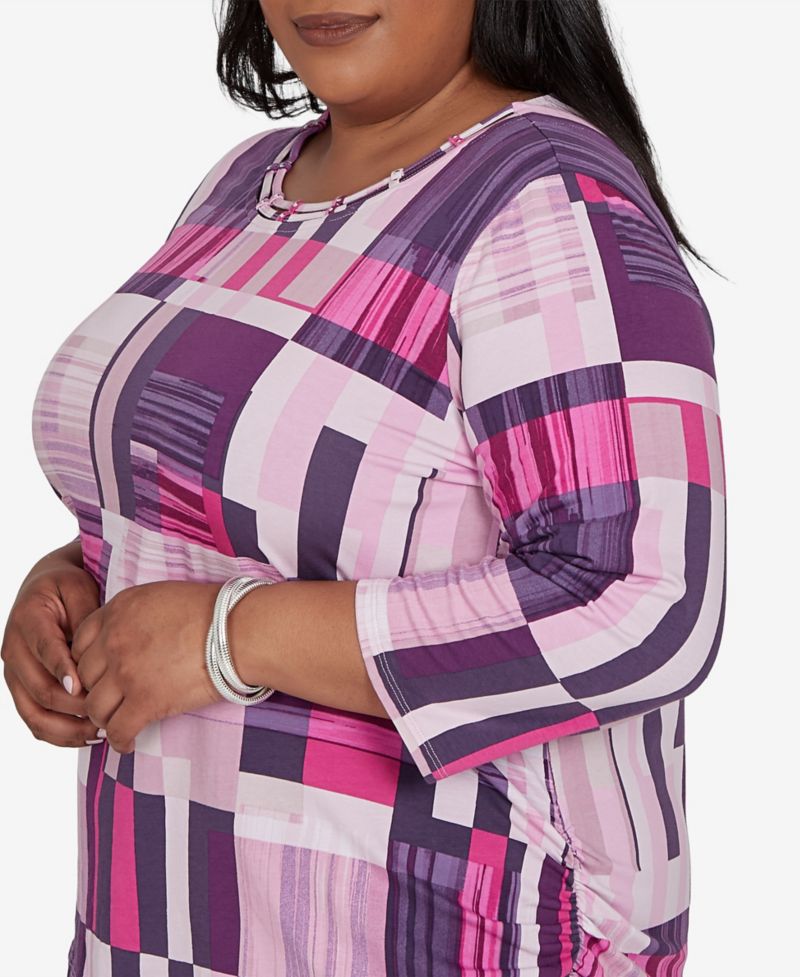 Plus Size Purple Bars Ruched Sides Top