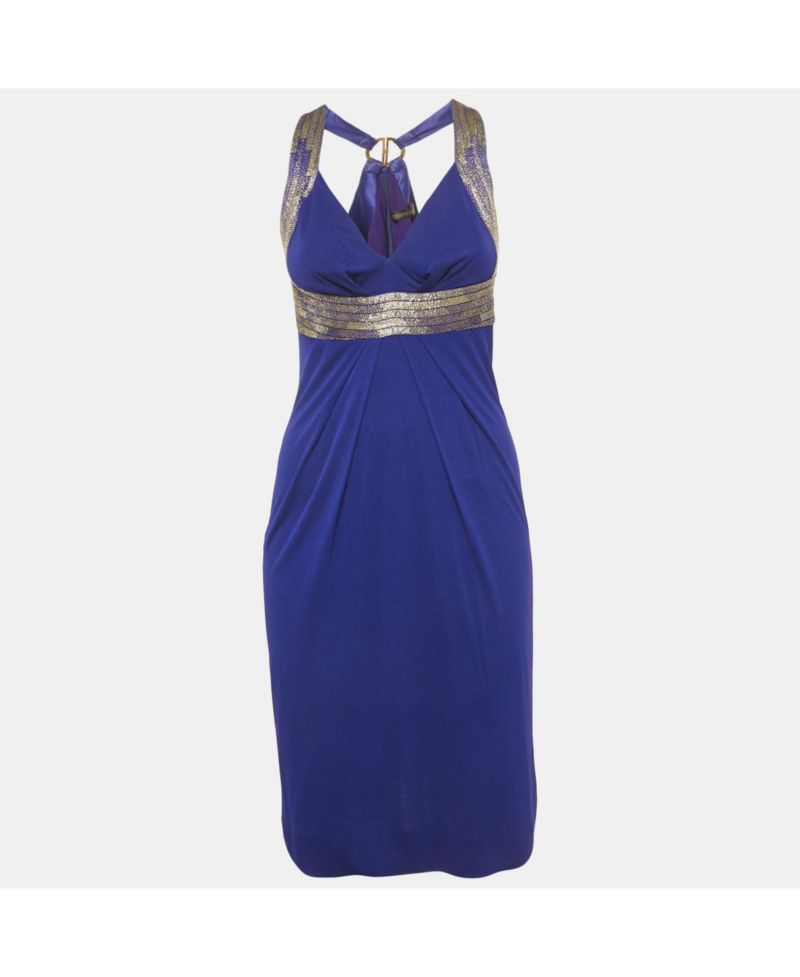 Women's Blue Beaded Jersey Short Dress