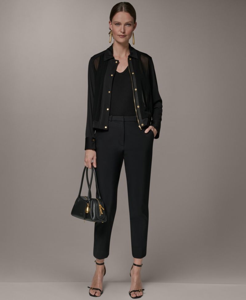 Women's Bomber Mixed Media Zip-Front Jersey Jacket