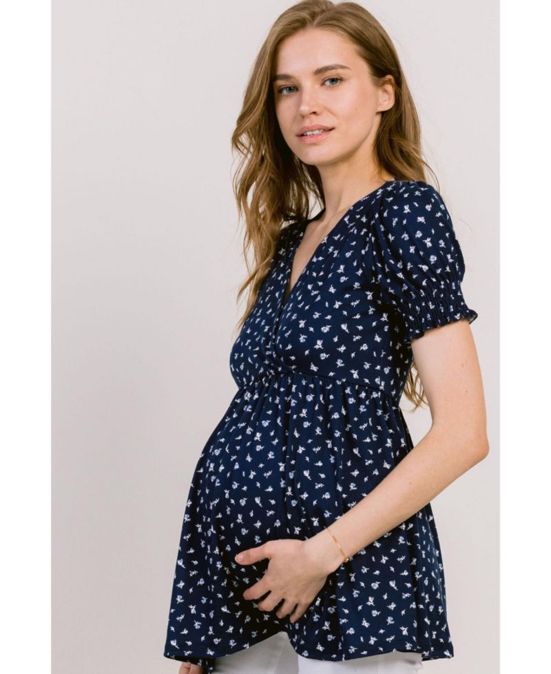 Maternity Floral Empire Waist Wrap Nursing Top