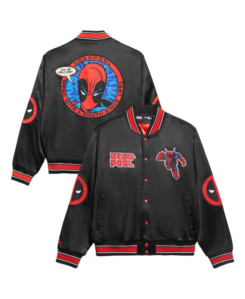 Men's Black/Red Deadpool Fanimation Satin Full-Snap Jacket
