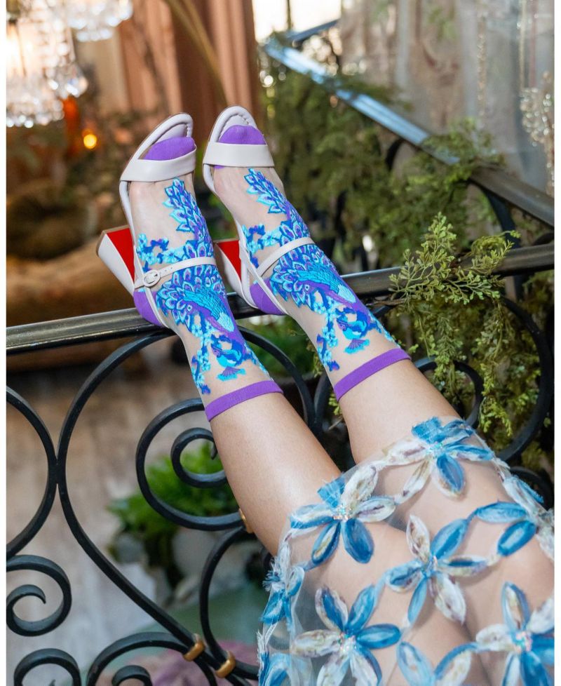 Women's Aquamarine Peacock Sheer Sock
