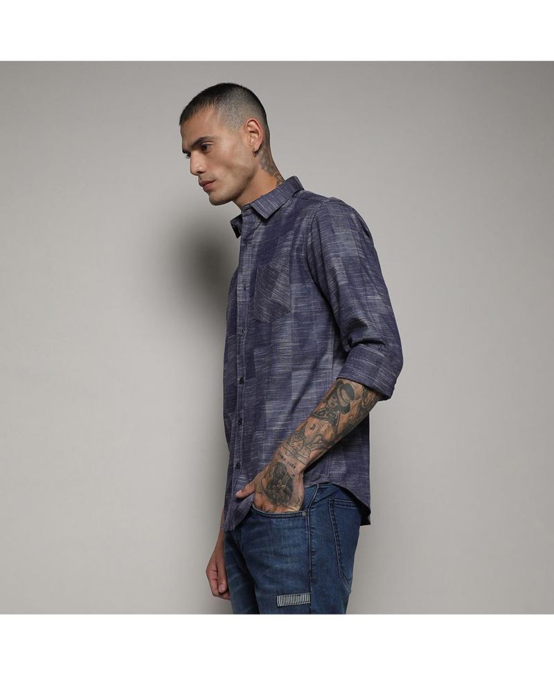 Men's Steel Blue Heathered Denim Check Shirt