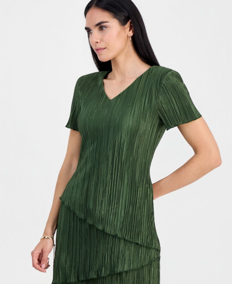 Petite V-Neck Tiered Short-Sleeve Sheath Dress
