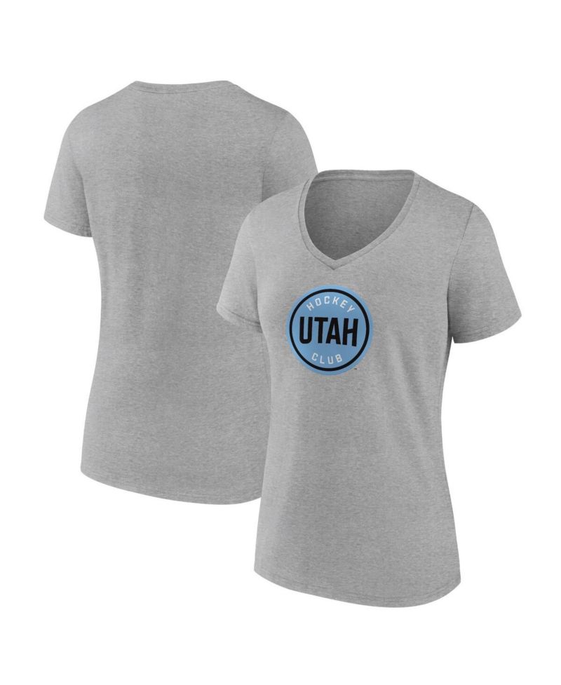 Women's Heather Gray Utah Hockey Club Draft Logo V-Neck T-Shirt