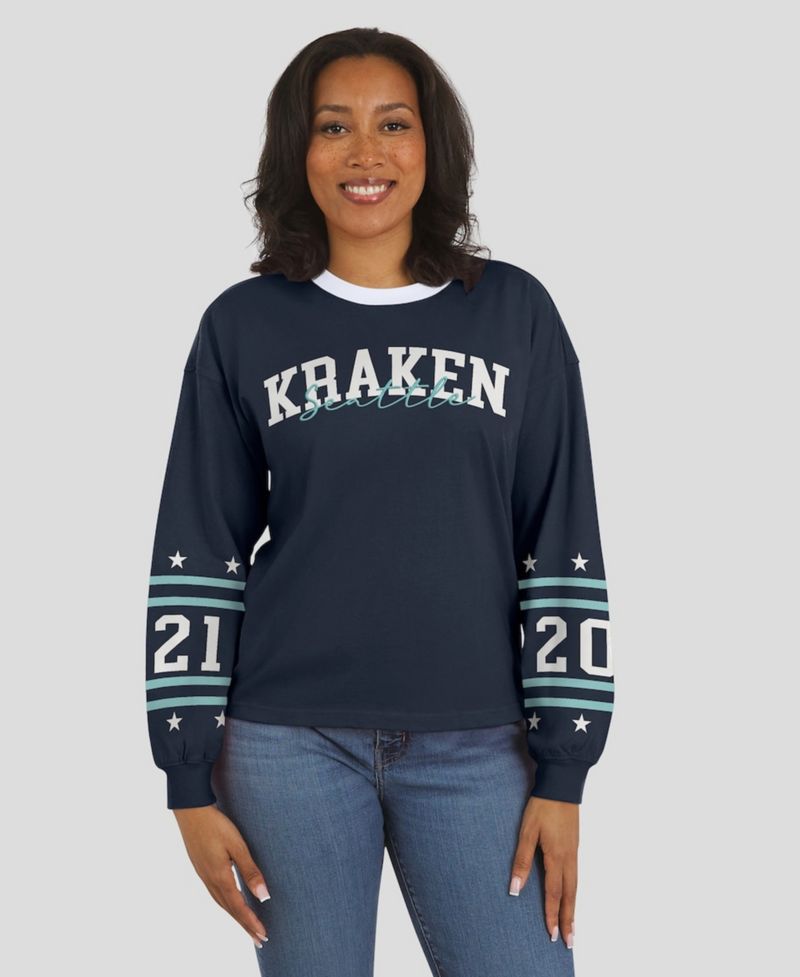 Women's Deep Sea Blue Seattle Kraken Long-Sleeve Sport T-Shirt