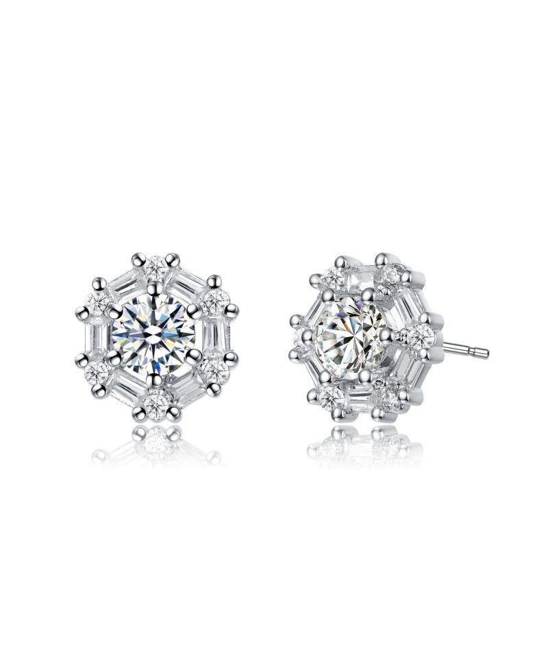 Round and Colored Baguette Cubic Zirconia Stud Earrings