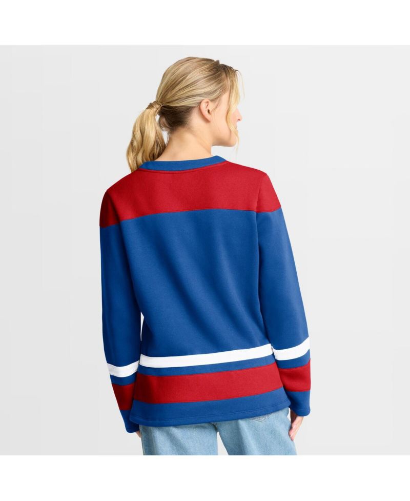 Women's Blue New York Rangers Icing Long Sleeve Lace Up Sweatshirt