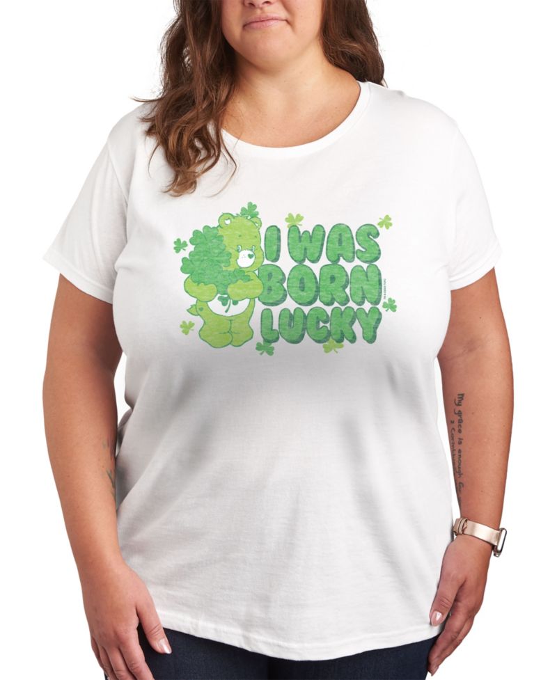 Plus Size Trendy Care Bears Born Lucky Graphic Crew Neck T-Shirt