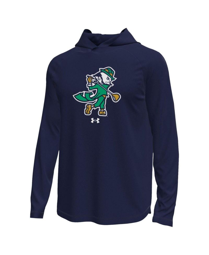 Men's Navy Notre Dame Fighting Irish Golf Leprechaun Tech Stretch Long Sleeve Hooded T-Shirt