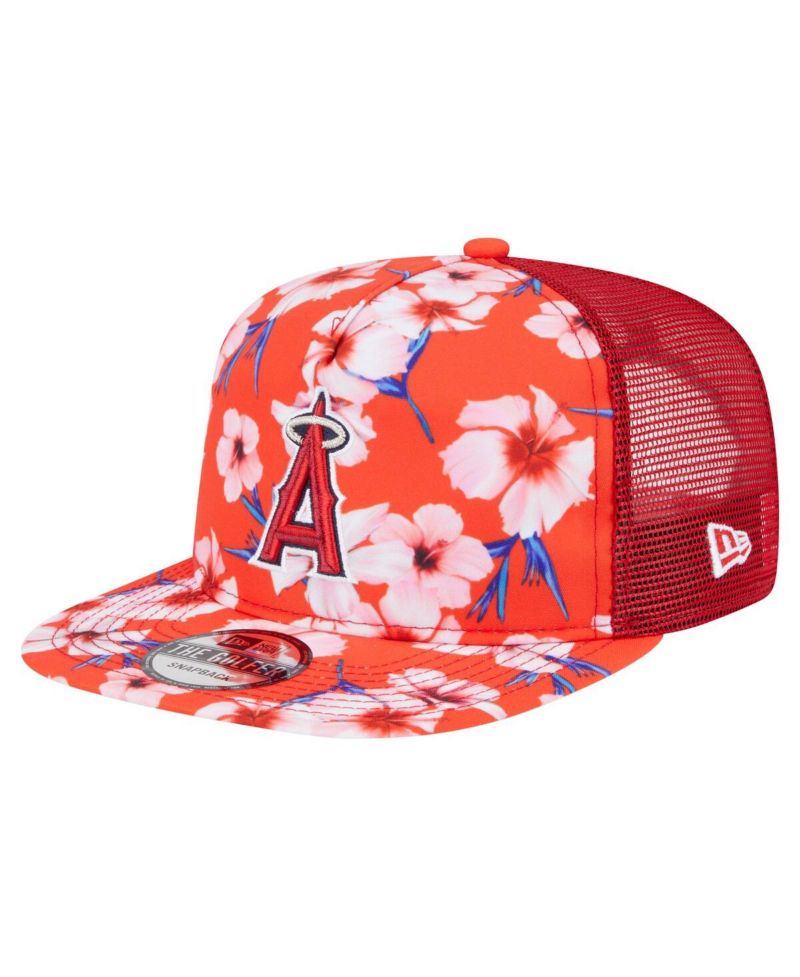 Men's Red Los Angeles Angels Adventure Pattern Golfer Trucker Snapback Hat