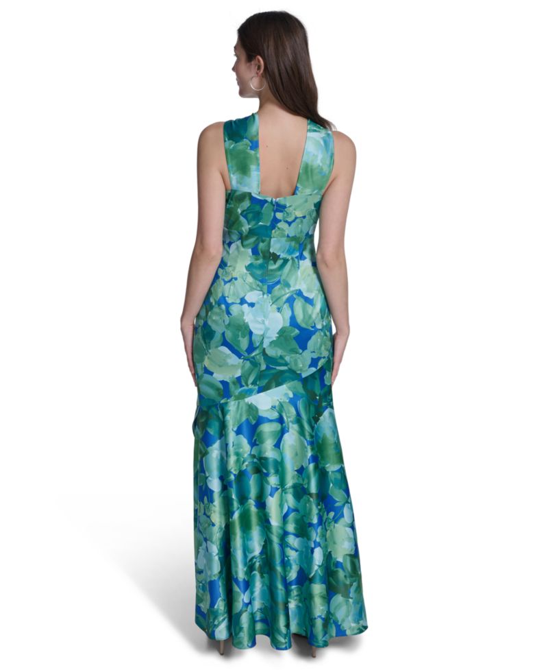 Women's Printed Twist Halter Neck Gown