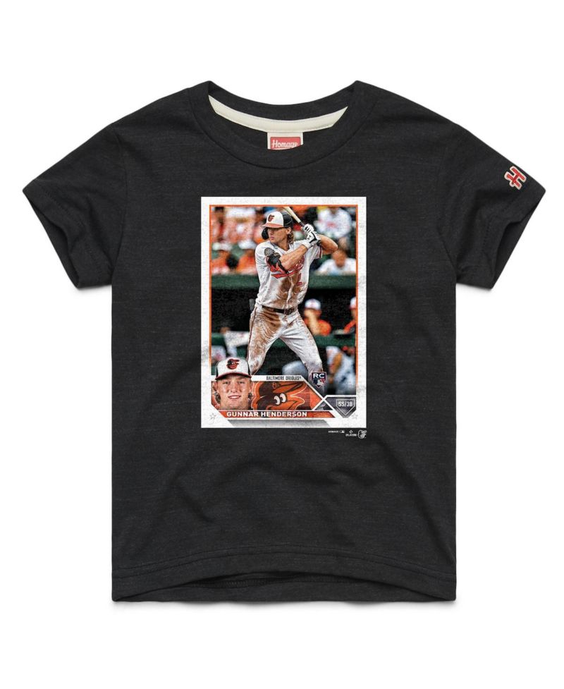Big Boys and Girls Gunnar Henderson Charcoal Baltimore Orioles Topps Baseball Card Tri-Blend T-Shirt