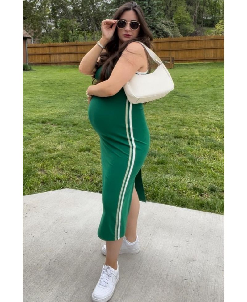 Women's Green Sleeveless Contrasting Stripe Maxi Dress