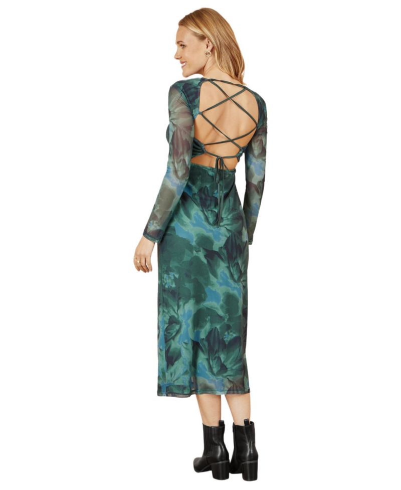 Women's Floral Mesh With Tie Back Bodycon Dress