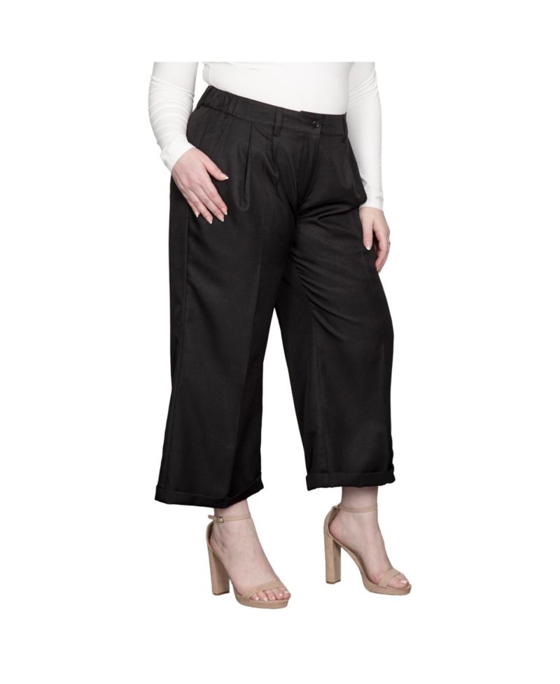 Plus Size Pleated Front Cropped Wide Leg Pants