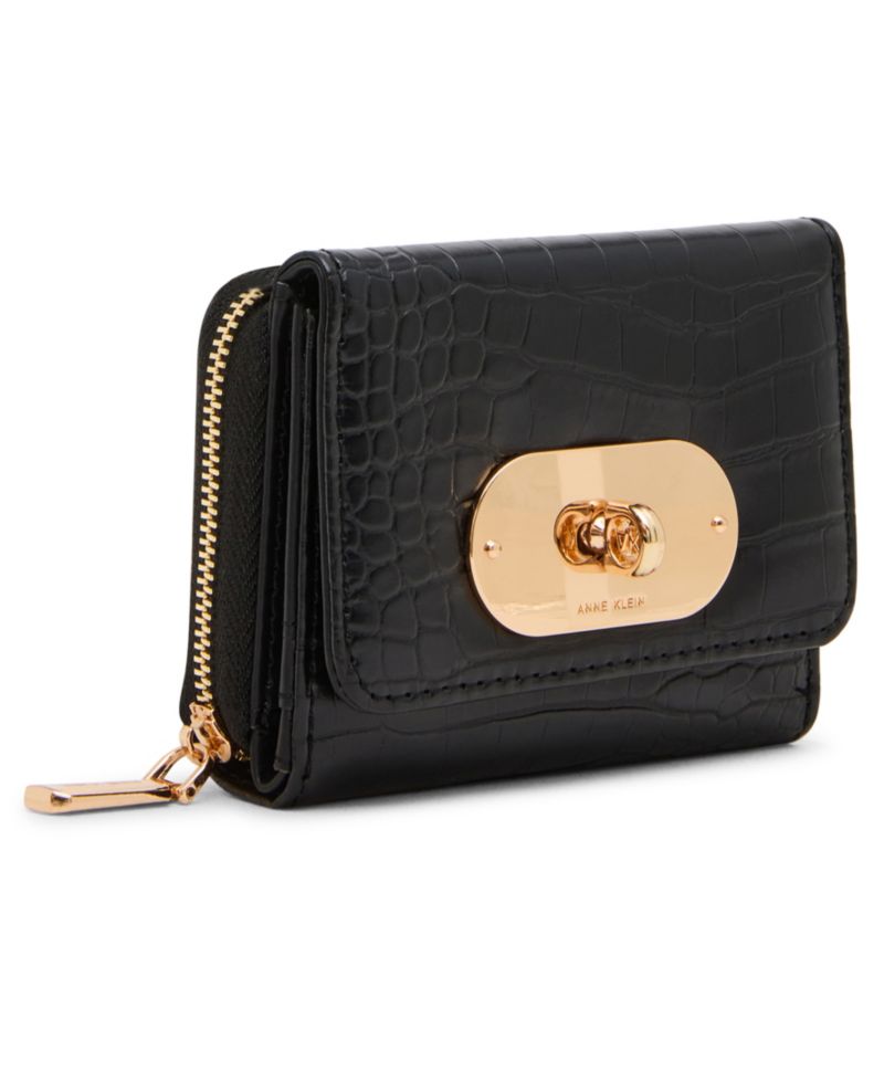Women's Faux-Croc Trifold Turn-Lock Wallet