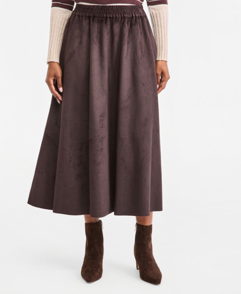 Women's High-Waisted Faux Suede Midi Skirt