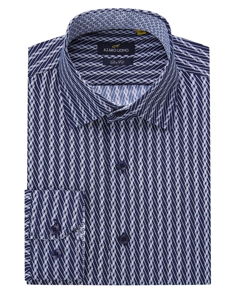 Men's Business Geometric Long Sleeve Button Down Shirt