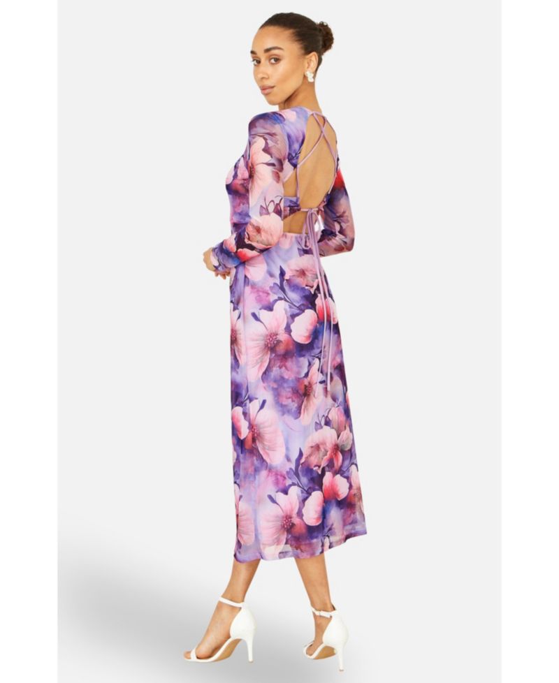 Women's Tie Back Mesh Midi Dress