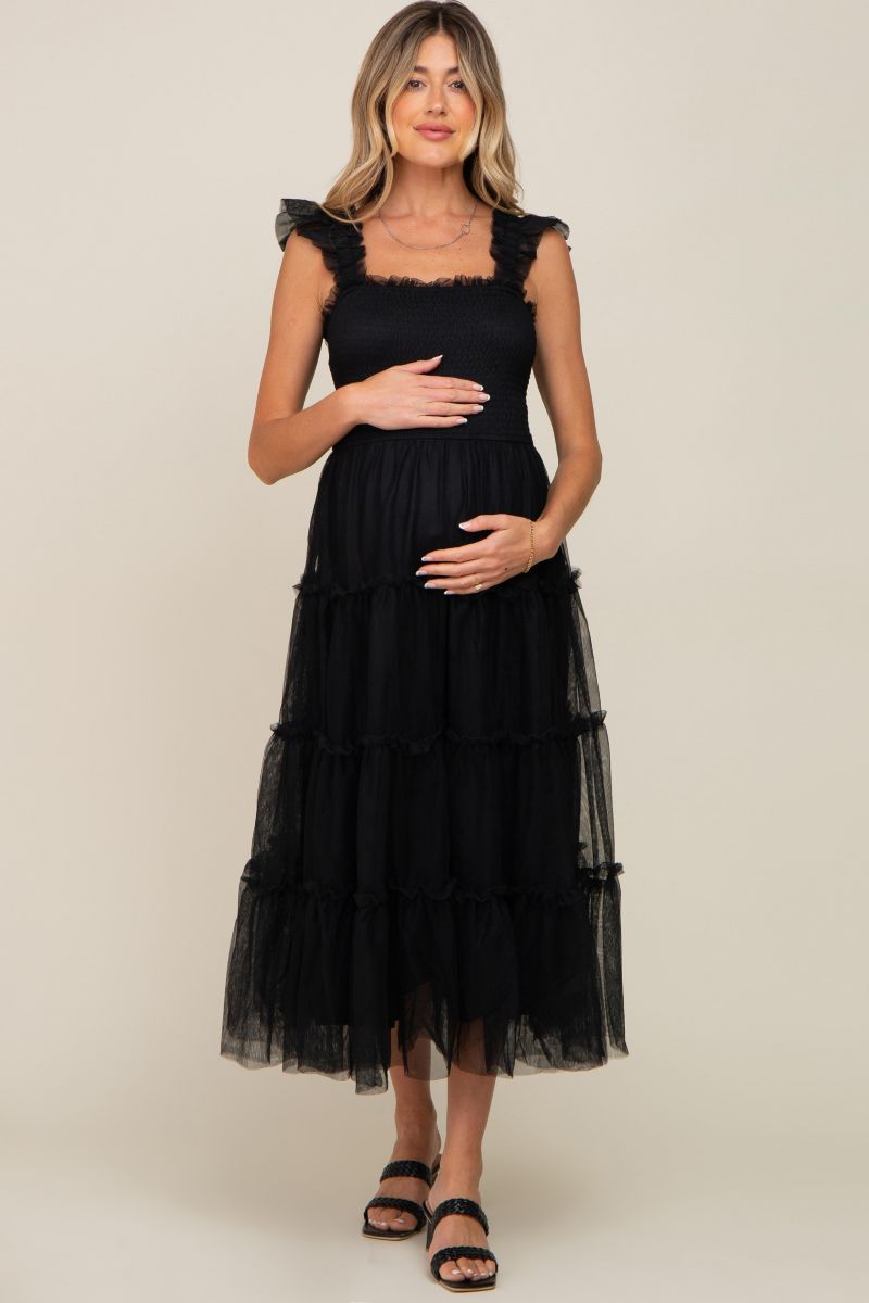 Women's Jade Smocked Mesh Ruffle Accent Midi Dress